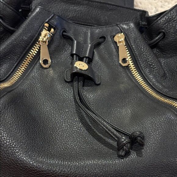 Rebecca Minkoff Black Leather Backpack with Gold Zippers - Picture 2 of 5